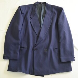 Vtg USA‎ Made 46R Blue Purple Wool Double Breasted Blazer Jacket Sport Coat